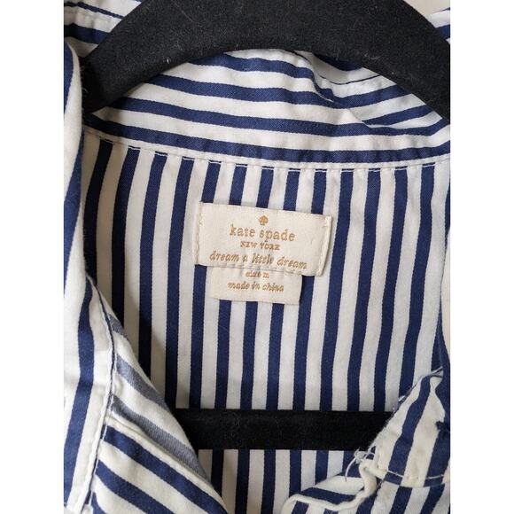 Kate Spade Button Up Pajama Shirt Size M Blue White Striped Heart Ruffle - Picture 3 of 10